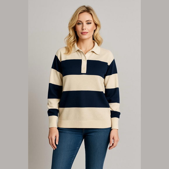 Lane Bryant Tops - 🎁Lane Bryant Navy and Cream Polo Shirt